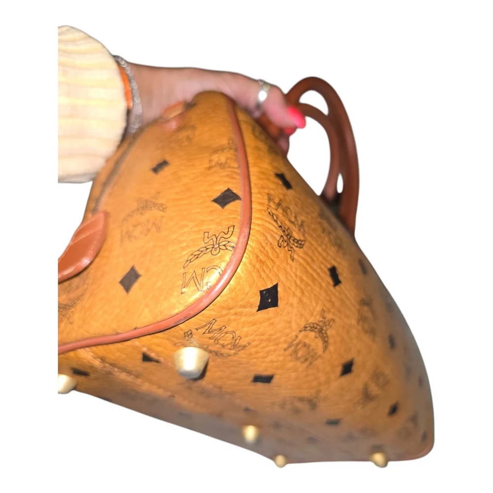 MCM Vintage Monogram Logo Visetos Boston Bag Tan Leather PVC Handbag, WI… - Picture 6 of 17